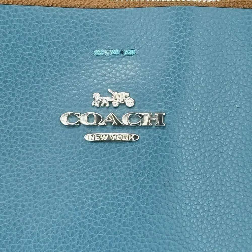 Coach Mollie Bucket Bag 22 Teal Blue Leather Duffle Shoulder Bag Purse